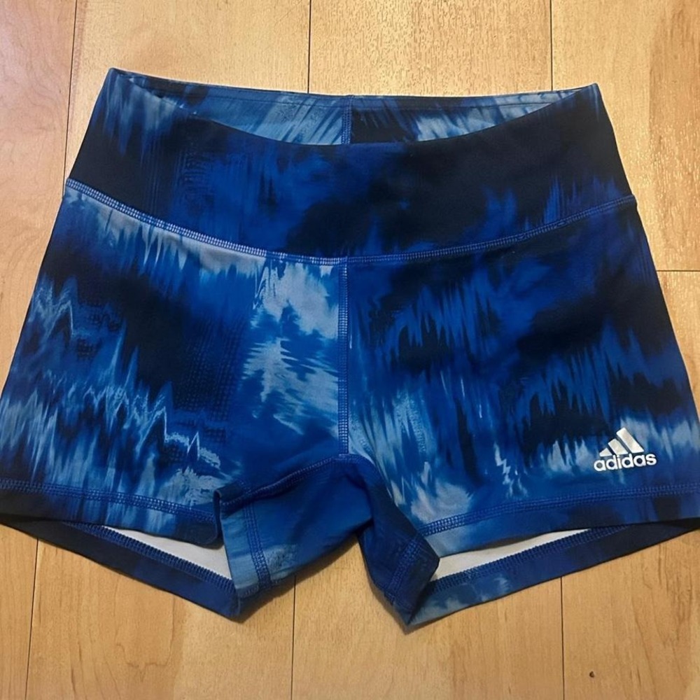 Women's size small adidas blue tie dye shorts activewear yoga volleyball
